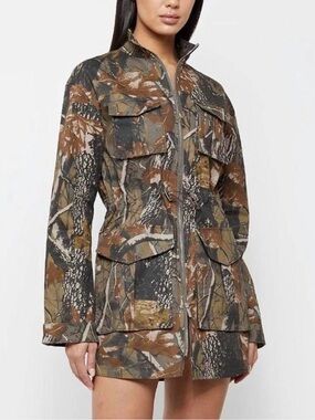 NWT Manière De Voir Realtree Camo Utility Zip Jacket Dress Cinched Waist US 8